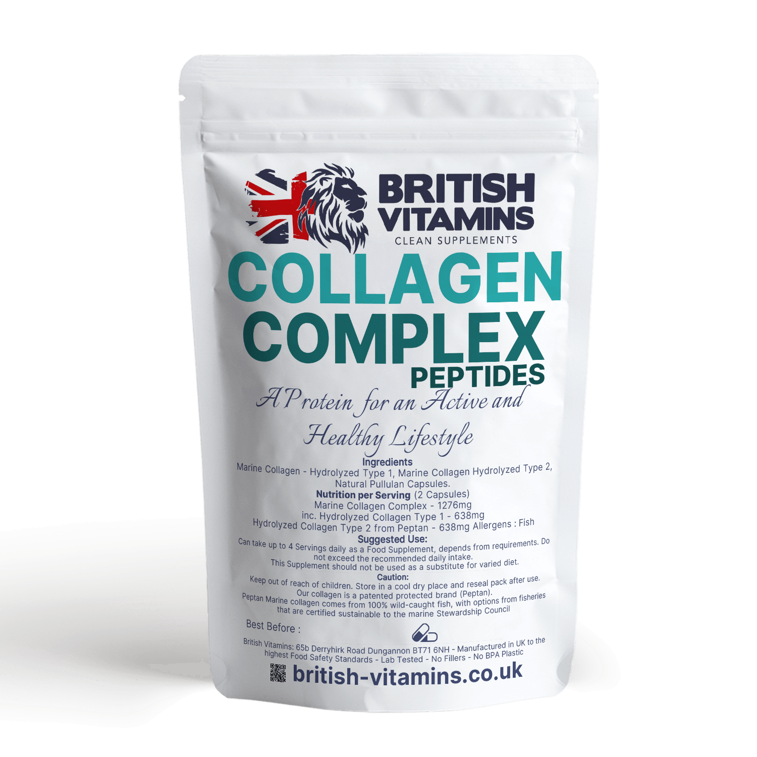 Collagen Complex - Premium Hydrolysed Marine Health & Beauty:Vitamins & Lifestyle Supplements:Vitamins & Minerals British Vitamins 60 Capsules (1 Month Supply )  