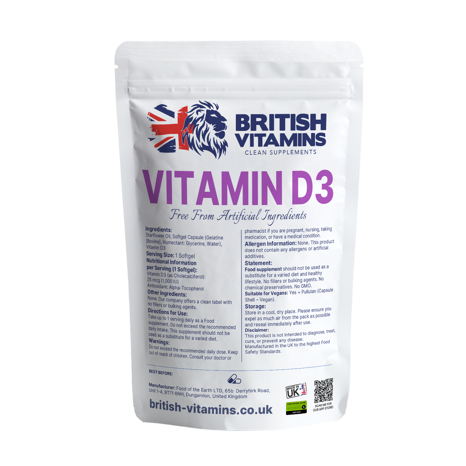 Vitamin D3 1000iu Softgels Food Supplement British Vitamins 120 Capsules