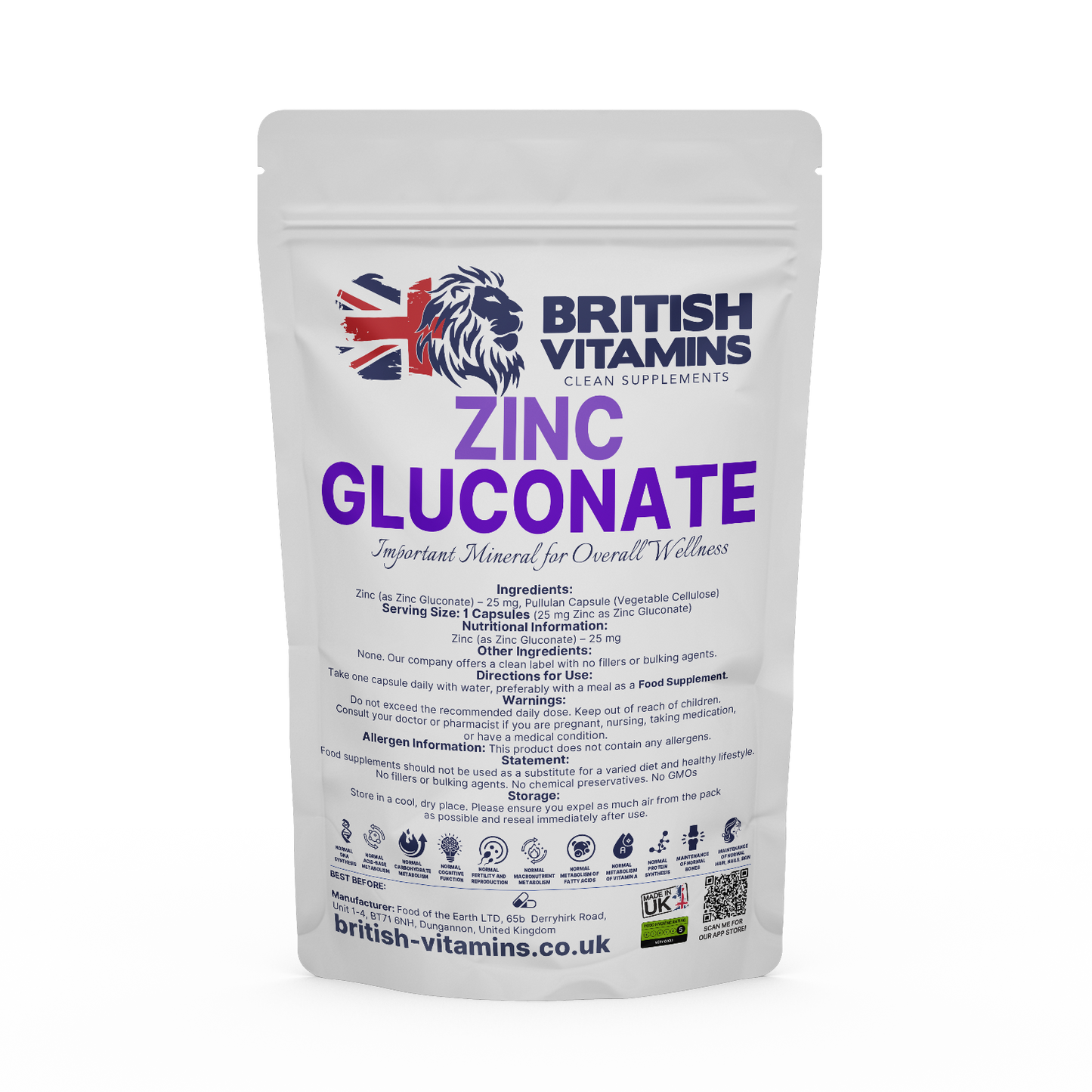 Zinc Gluconate Health & Beauty:Vitamins & Lifestyle Supplements:Vitamins & Minerals British Vitamins 5 Capsules ( Sample )  