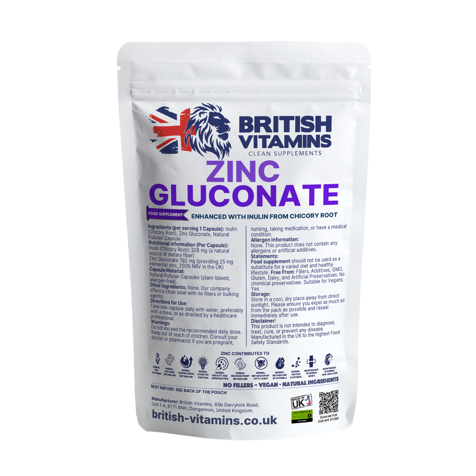 Zinc Gluconate elemental zinc 25mg Health & Beauty:Vitamins & Lifestyle Supplements:Vitamins & Minerals British Vitamins 60 Capsules