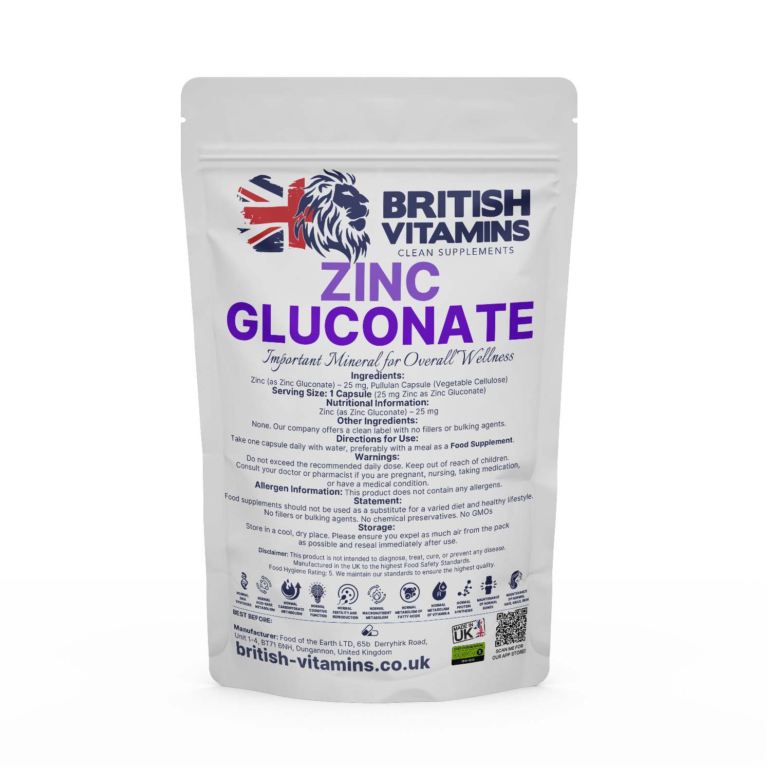 Zinc Gluconate elemental zinc 25mg Health & Beauty:Vitamins & Lifestyle Supplements:Vitamins & Minerals British Vitamins   