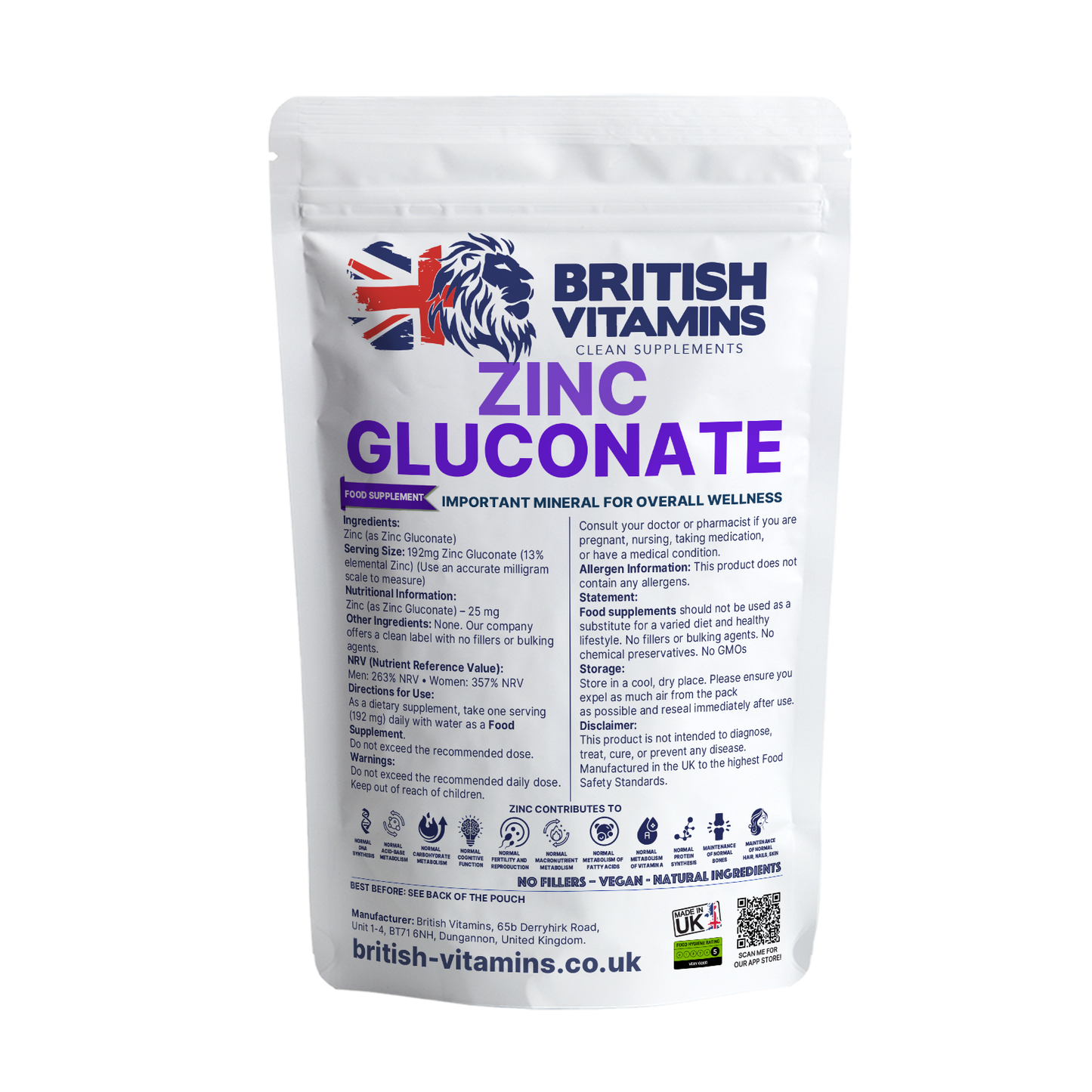 Zinc Gluconate elemental zinc 25mg Health & Beauty:Vitamins & Lifestyle Supplements:Vitamins & Minerals British Vitamins