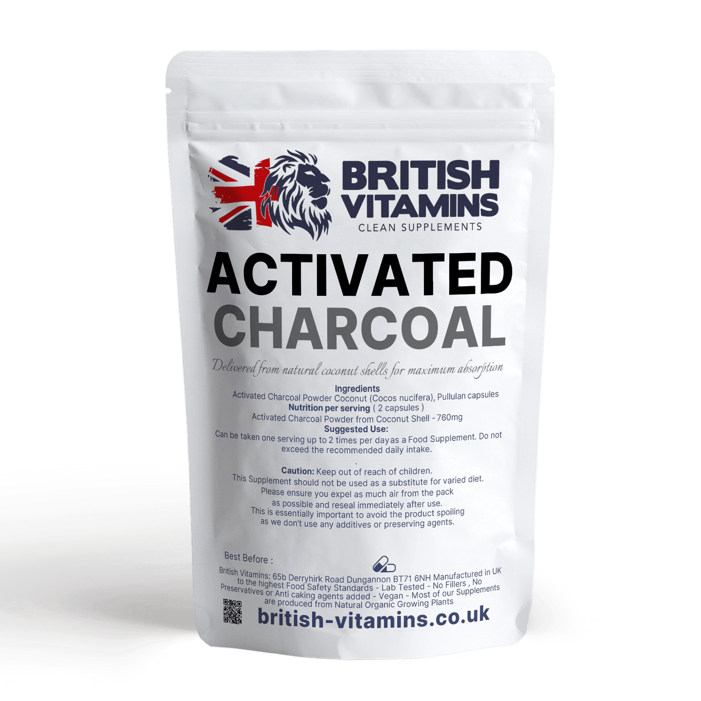 Activated Charcoal Capsules Delivered from Coconut Shells 760mg Detox Antioxidant British Vitamins 60 Capsules  