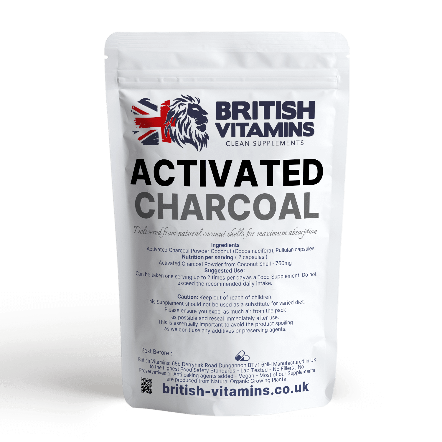 Activated Charcoal Capsules Delivered from Coconut Shells 760mg Detox Antioxidant British Vitamins 60 Capsules  