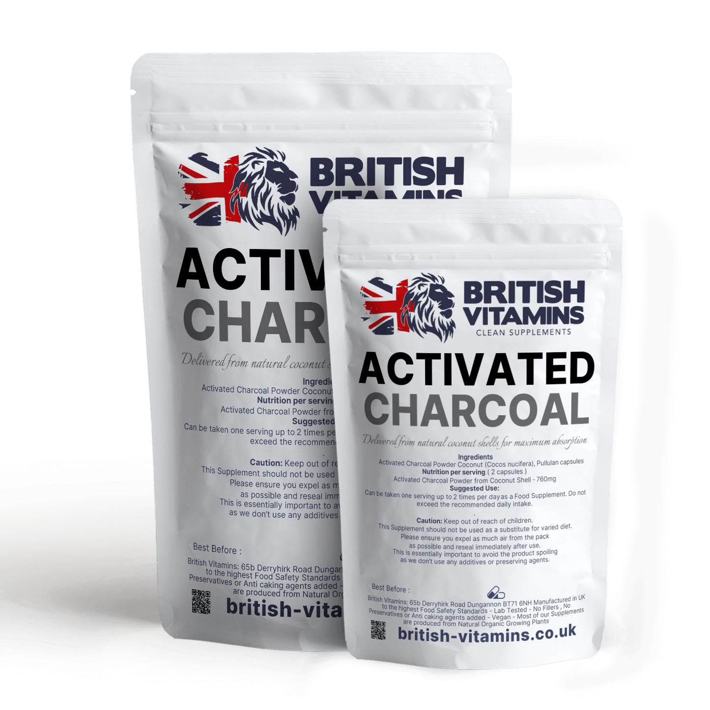 Activated Charcoal Capsules Delivered from Coconut Shells 760mg Detox Antioxidant British Vitamins   
