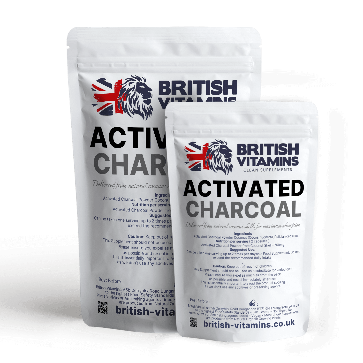 Activated Charcoal Capsules Delivered from Coconut Shells 760mg Detox Antioxidant British Vitamins   