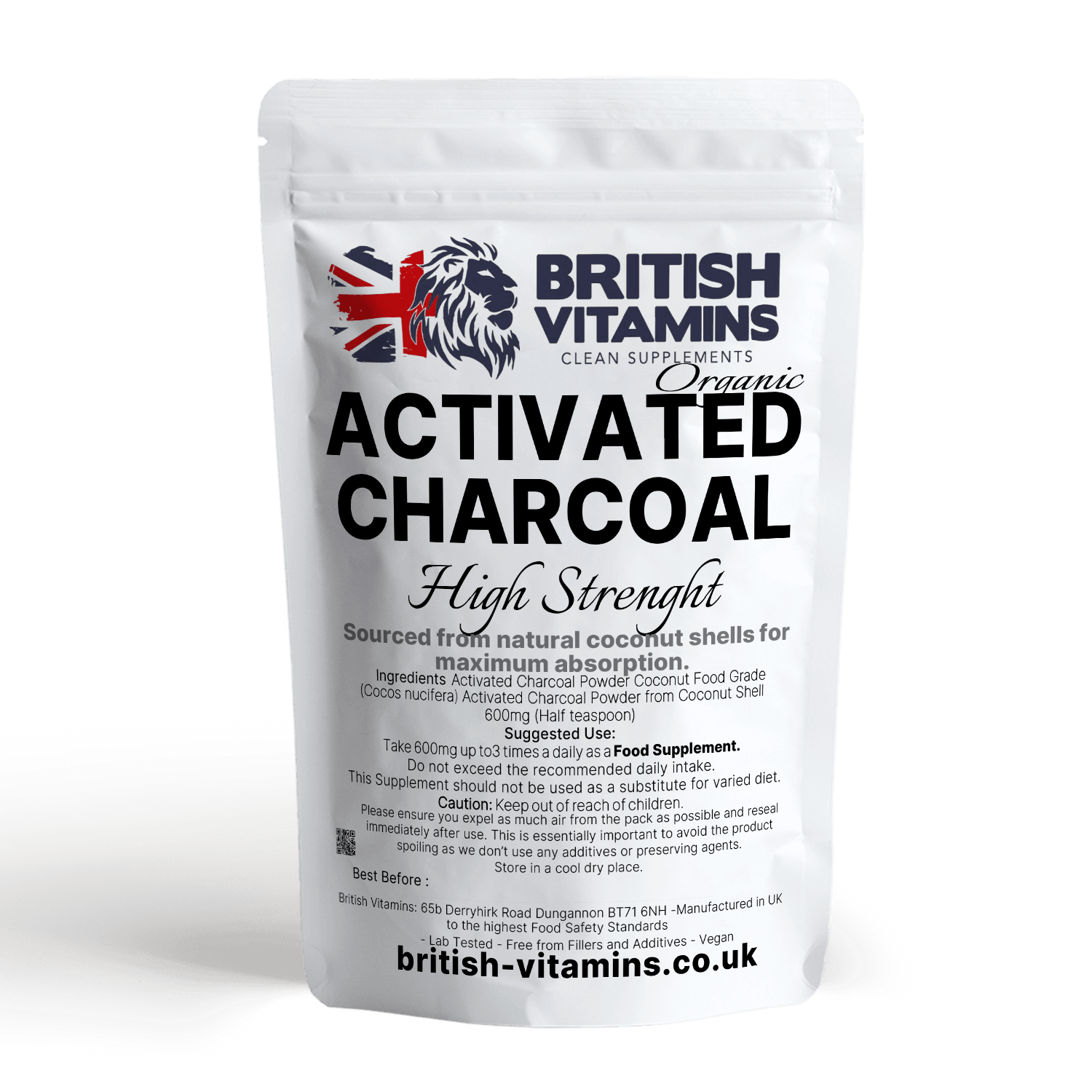 Activated Charcoal Powder Organic Coconut shell - Powder Detox Antioxidant British Vitamins 50g Powder  