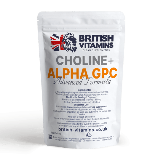 Alpha 650mg GPC 99.9% with Choline Health & Beauty:Vitamins & Lifestyle Supplements:Vitamins & Minerals British Vitamins 5 Capsules ( Sample )  
