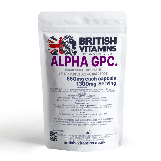 Alpha 650mg GPC Magnesium L Threonate Black Pepper Ginger Root Health & Beauty:Vitamins & Lifestyle Supplements:Vitamins & Minerals British Vitamins 5 Capsules ( Sample )  