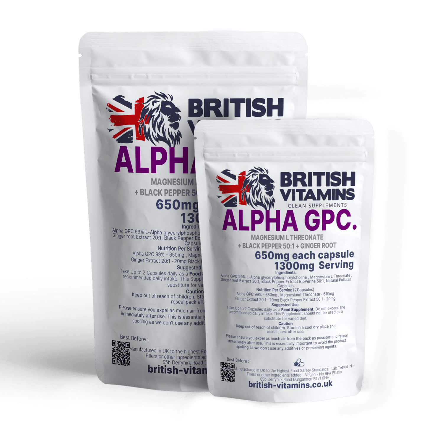 Alpha 650mg GPC Magnesium L Threonate Black Pepper Ginger Root Health & Beauty:Vitamins & Lifestyle Supplements:Vitamins & Minerals British Vitamins   