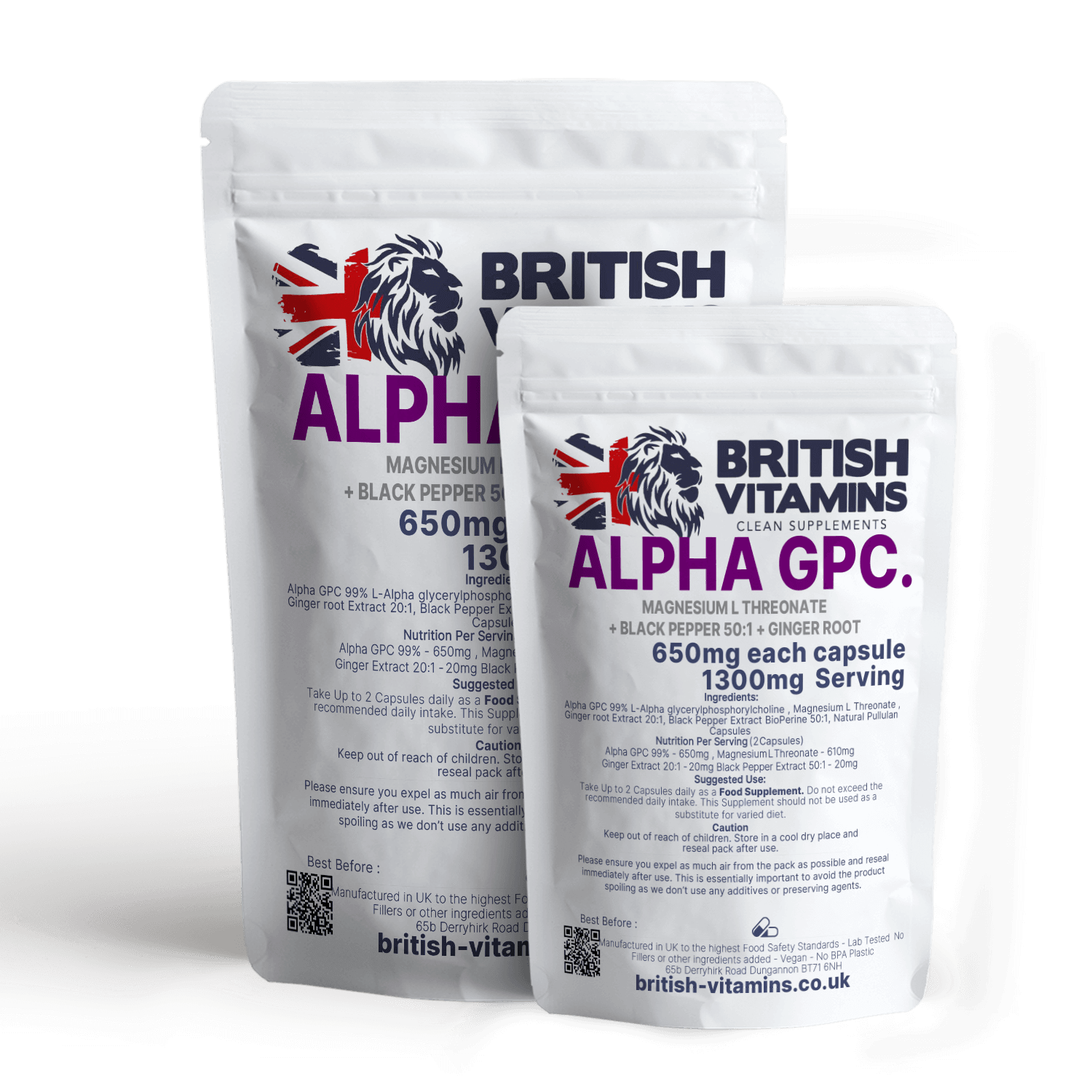 Alpha 650mg GPC Magnesium L Threonate Black Pepper Ginger Root Health & Beauty:Vitamins & Lifestyle Supplements:Vitamins & Minerals British Vitamins   