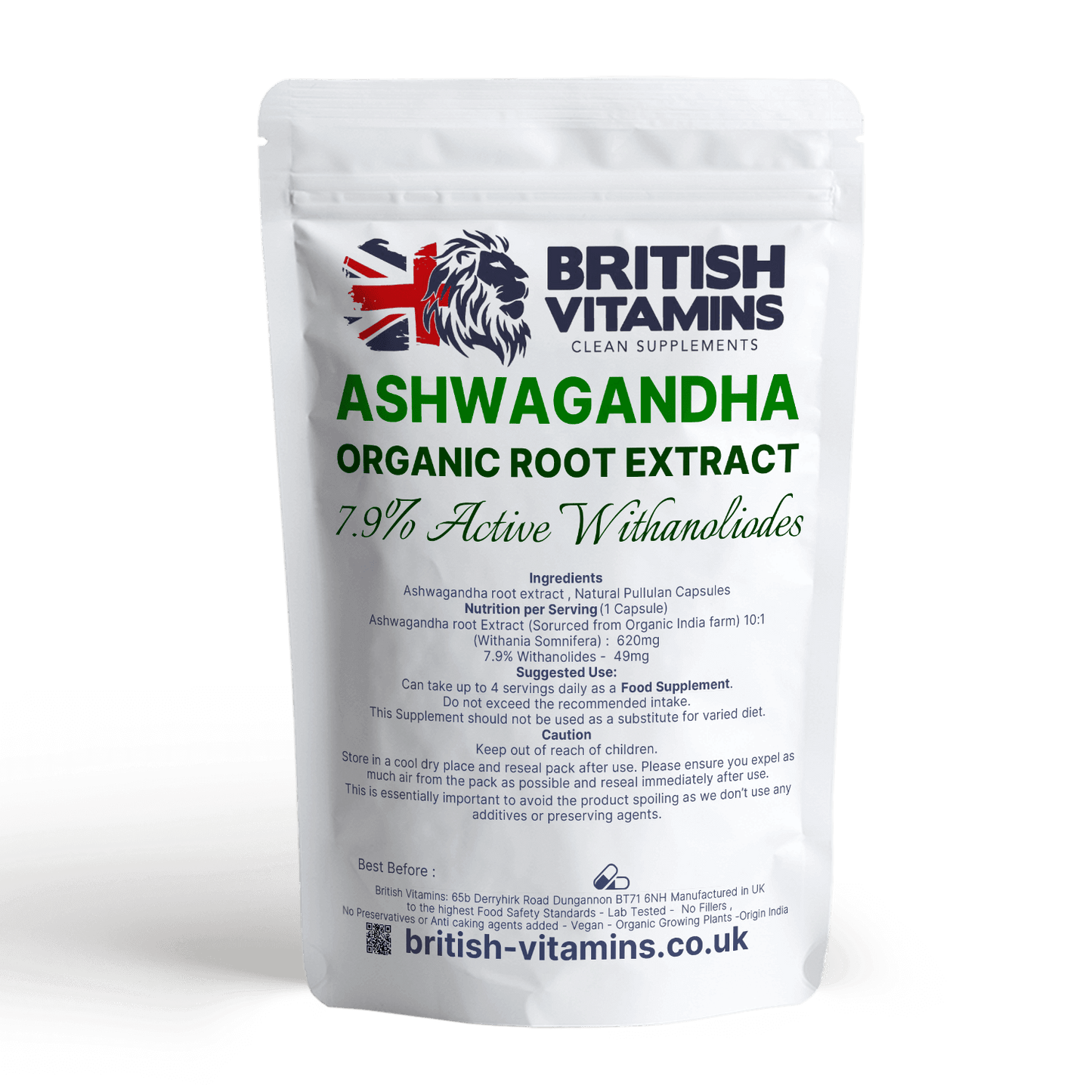 Ashwagandha Organic root extract 7.9% Withanolides Health & Beauty:Vitamins & Lifestyle Supplements:Vitamins & Minerals British Vitamins   