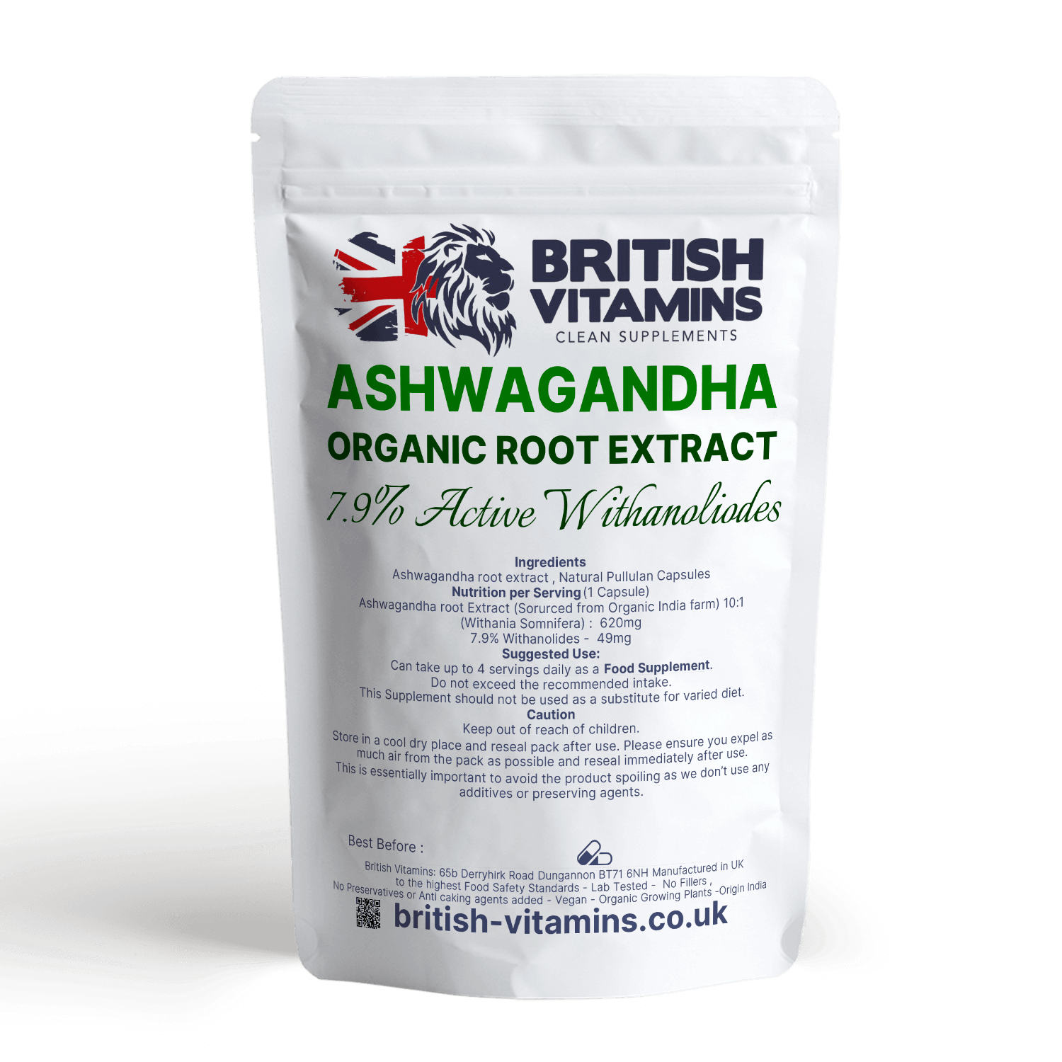 Ashwagandha Organic root extract 7.9% Withanolides Health & Beauty:Vitamins & Lifestyle Supplements:Vitamins & Minerals British Vitamins   