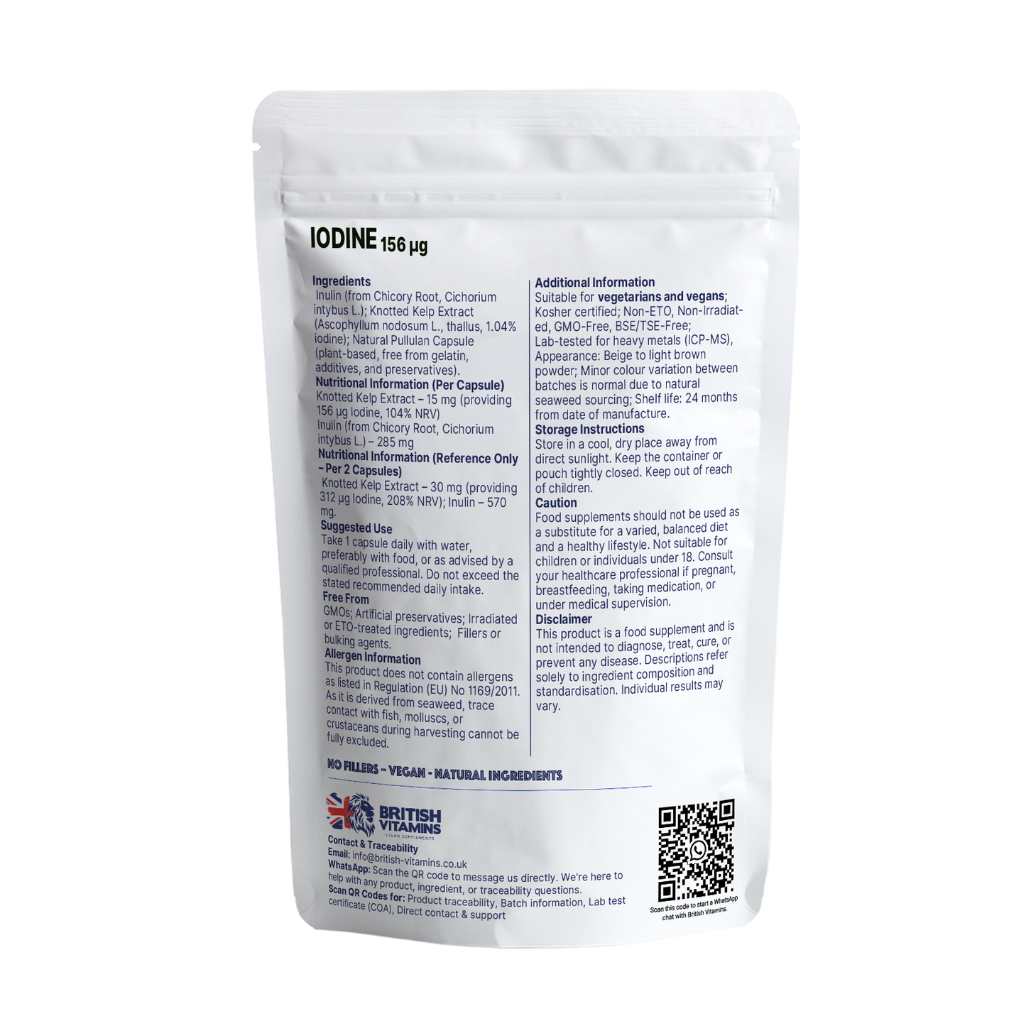 Iodine 156 µg (Knotted Kelp Seaweed) – Natural Vegan Food Supplement British Vitamins