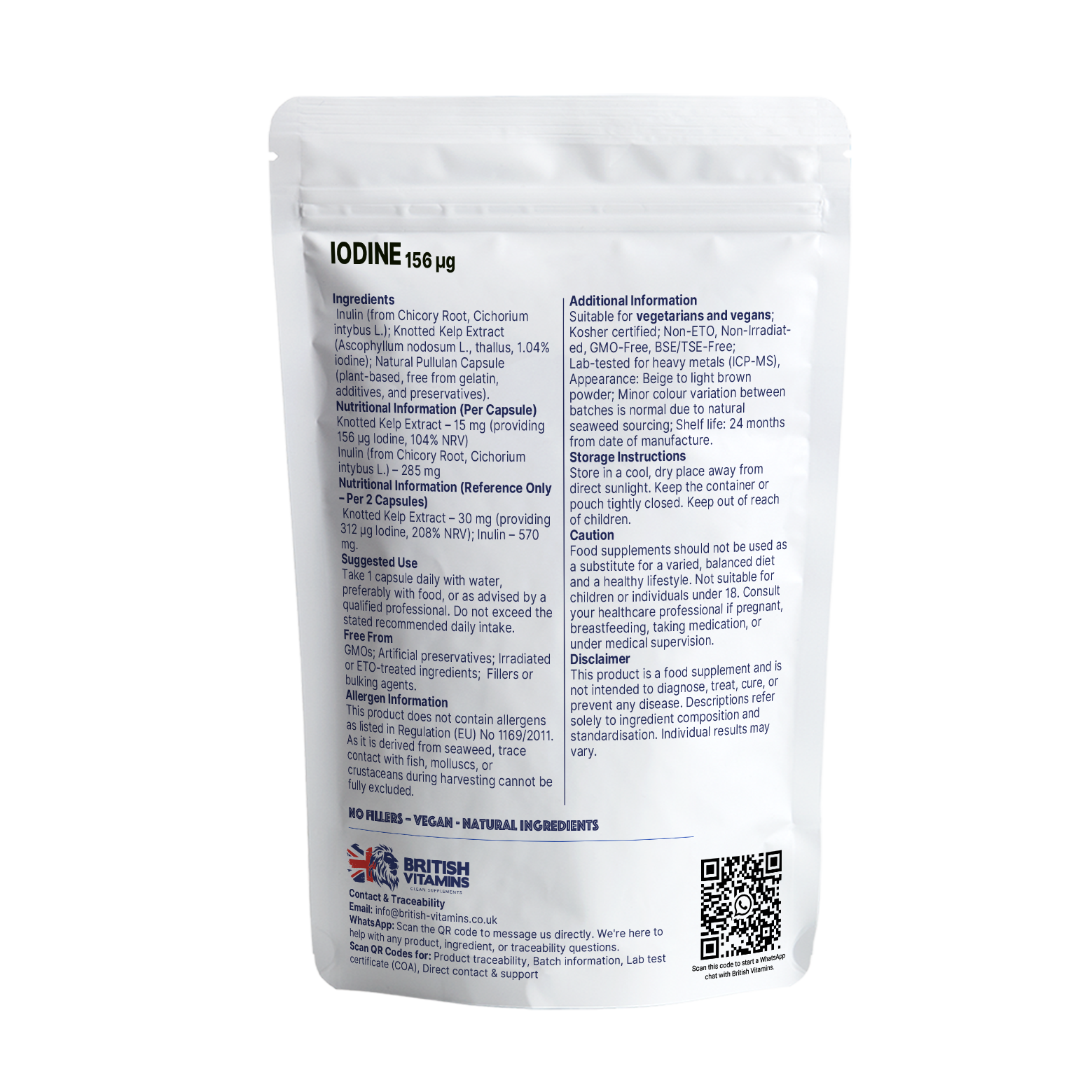 Iodine 156 µg (Knotted Kelp Seaweed) – Natural Vegan Food Supplement British Vitamins