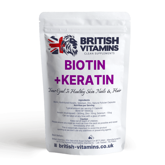 Biotin 10000mcg Hydrolysed Keratin Selenium Zinc Health & Beauty:Vitamins & Lifestyle Supplements:Vitamins & Minerals British Vitamins 30 Capsules  