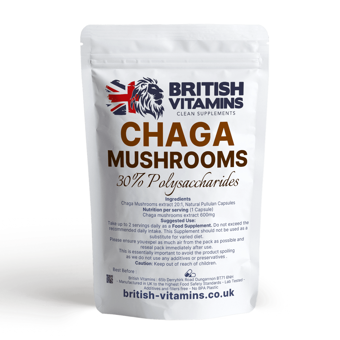 Chaga Mushroom extract 30%Polysacharides 20% Beta Glucans Health & Beauty:Vitamins & Lifestyle Supplements:Vitamins & Minerals British Vitamins 5 capsules  
