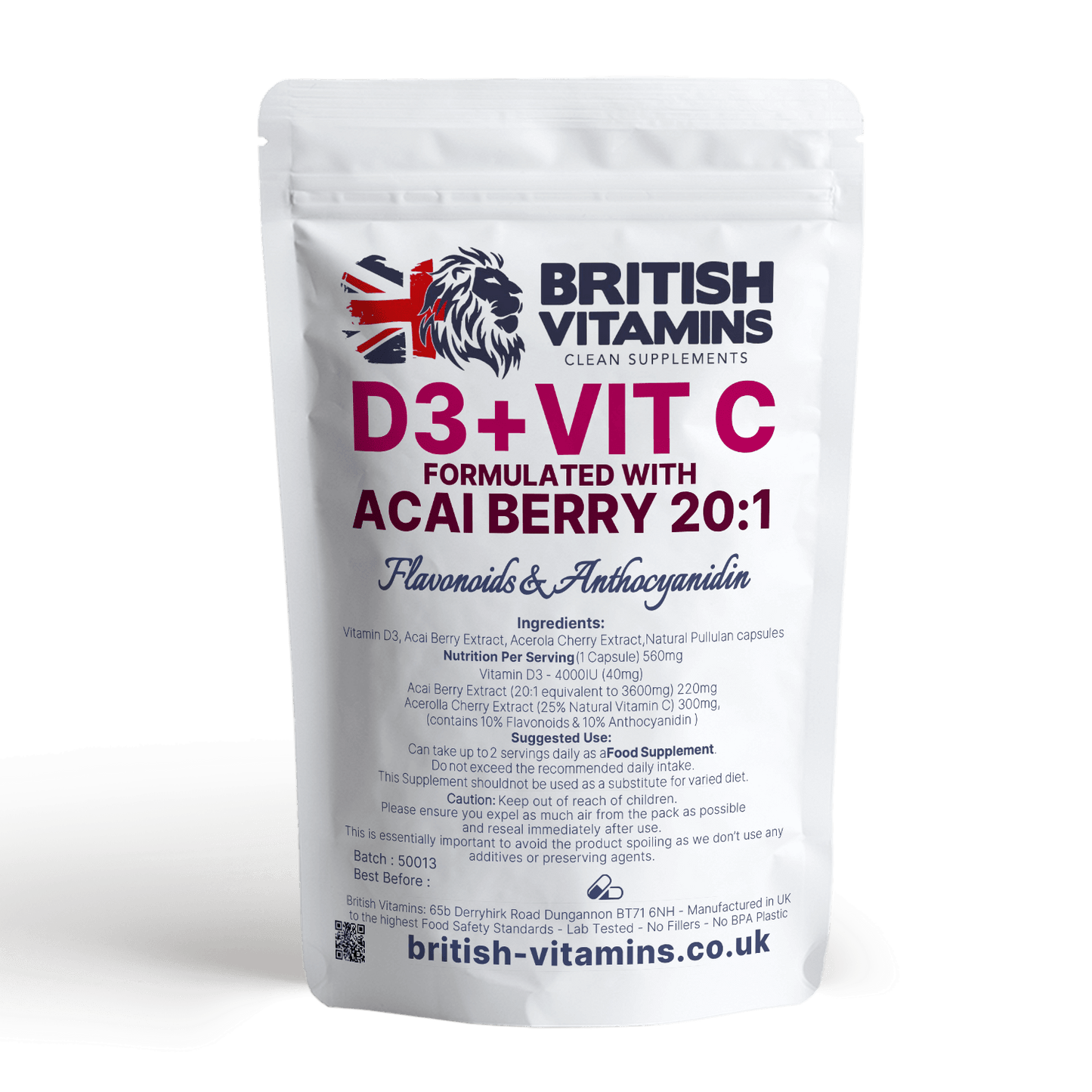 Vitamin D3 4000IU + Acai Berry Extract + Natural Vitamin C Anthocyanin Flavonoid Health & Beauty:Vitamins & Lifestyle Supplements:Vitamins & Minerals British Vitamins   