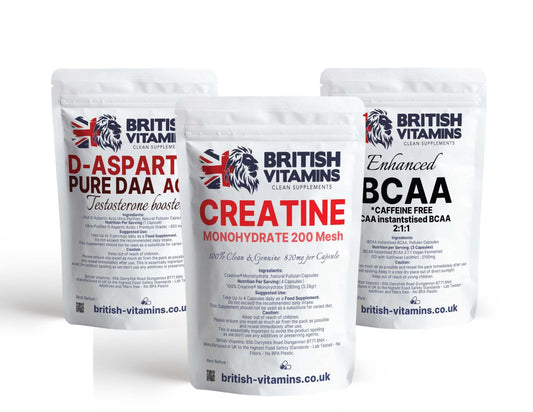 DAA, IBCAA and Creatine - Bundle - Gym Kit Health & Beauty:Vitamins & Lifestyle Supplements:Sports Supplements:Protein Shakes & Bodybuilding British Vitamins 180 capsules  