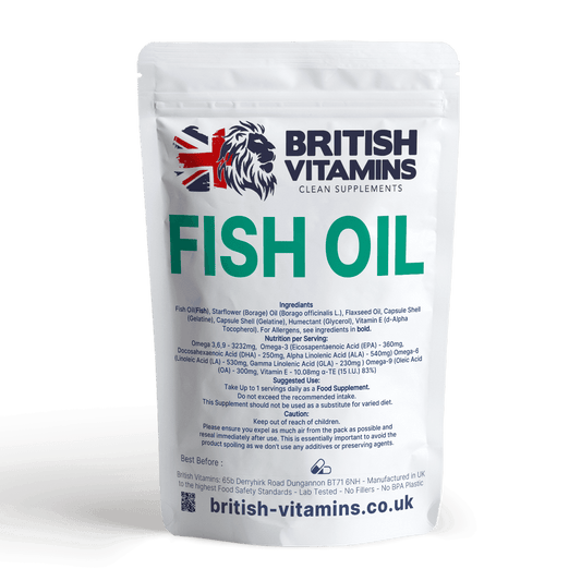 Fish Oil Softgels Omega 3, 6 & 9 Vitamin E .EPA, ALA, DHA, LA,  OA, GLA Food Supplement British Vitamins 60  
