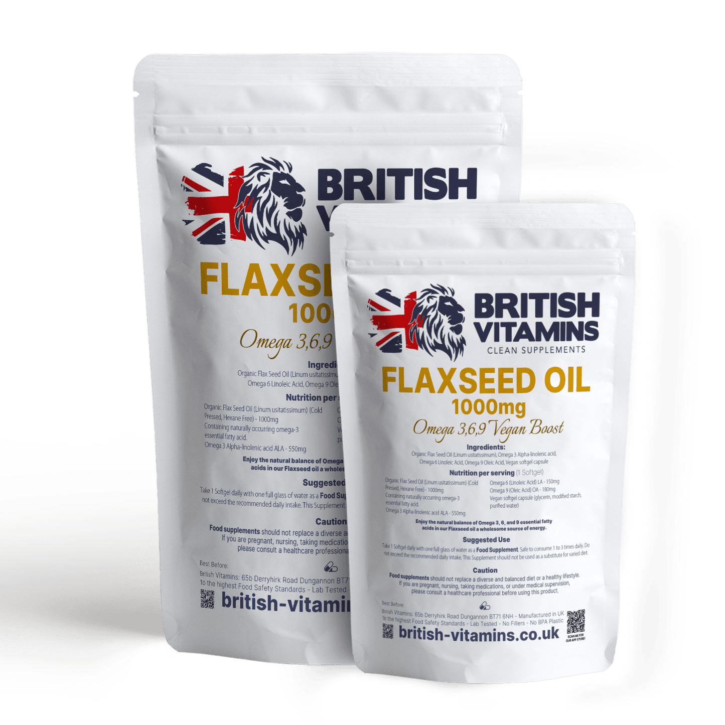 Flaxseed Oil 1000mg Omega 3, 6, 9 Food Supplement British Vitamins   