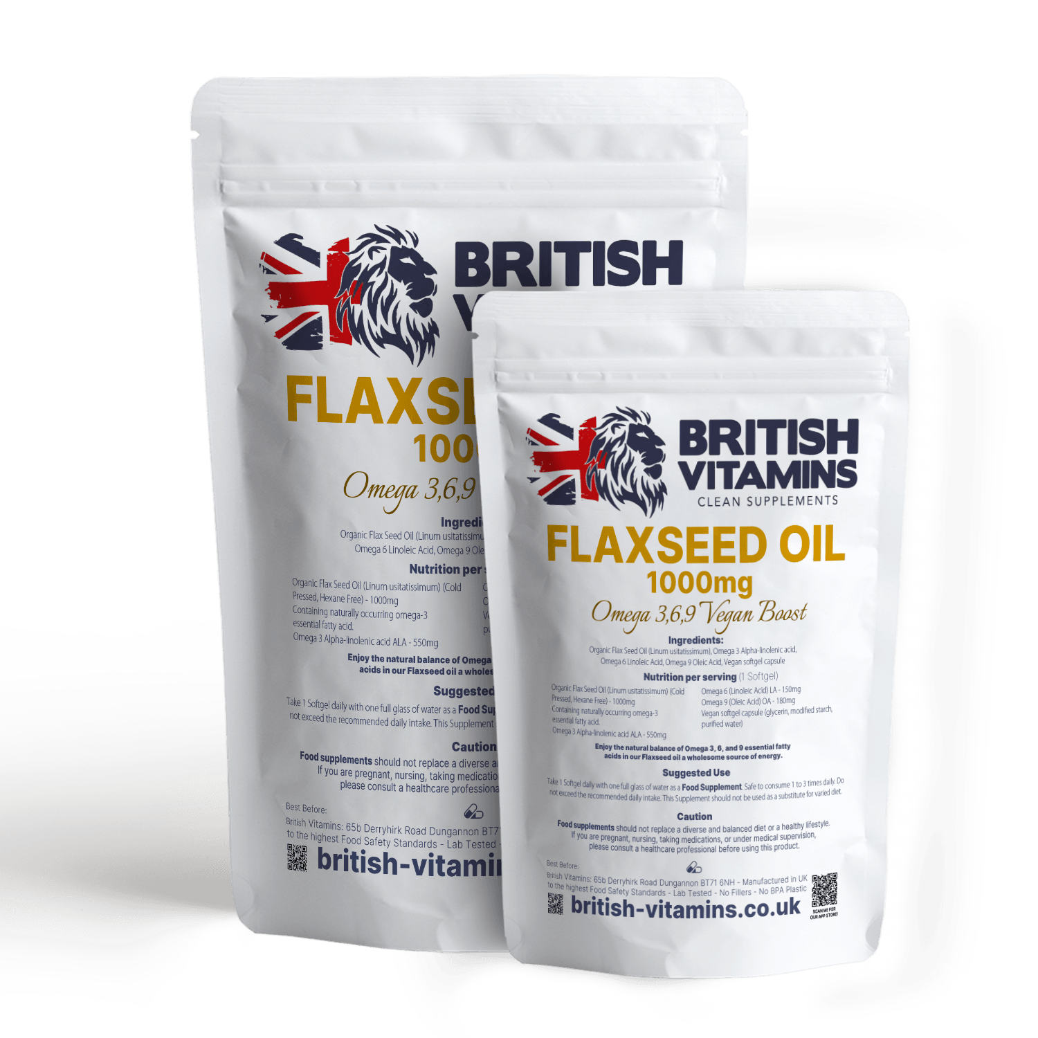 Flaxseed Oil 1000mg Omega 3, 6, 9 Food Supplement British Vitamins   