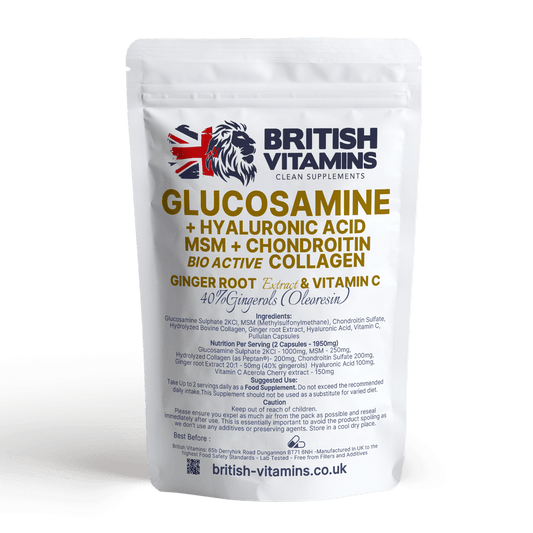 Glucosamine (2KCL), Chondroitin, MSM, Collagen, Hyaluronic-Acid, Ginger Root, Vitamin C Health & Beauty:Vitamins & Lifestyle Supplements:Vitamins & Minerals British Vitamins   