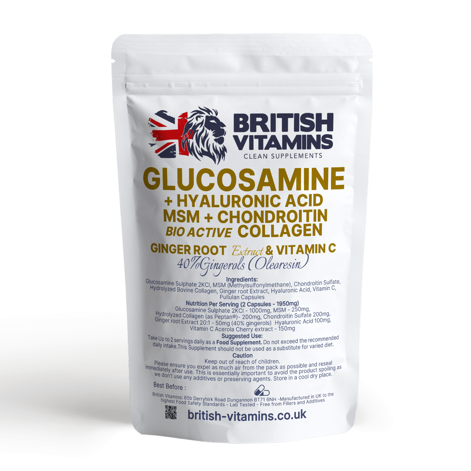 Glucosamine (2KCL), Chondroitin, MSM, Collagen, Hyaluronic Acid, Ginger Root, Vitamin C Supplement Health & Beauty:Vitamins & Lifestyle Supplements:Vitamins & Minerals British Vitamins   