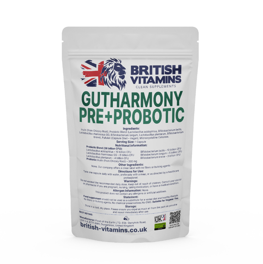 GutHarmony Pre+Probiotic Health & Beauty:Vitamins & Lifestyle Supplements:Vitamins & Minerals British Vitamins 60 Capsules