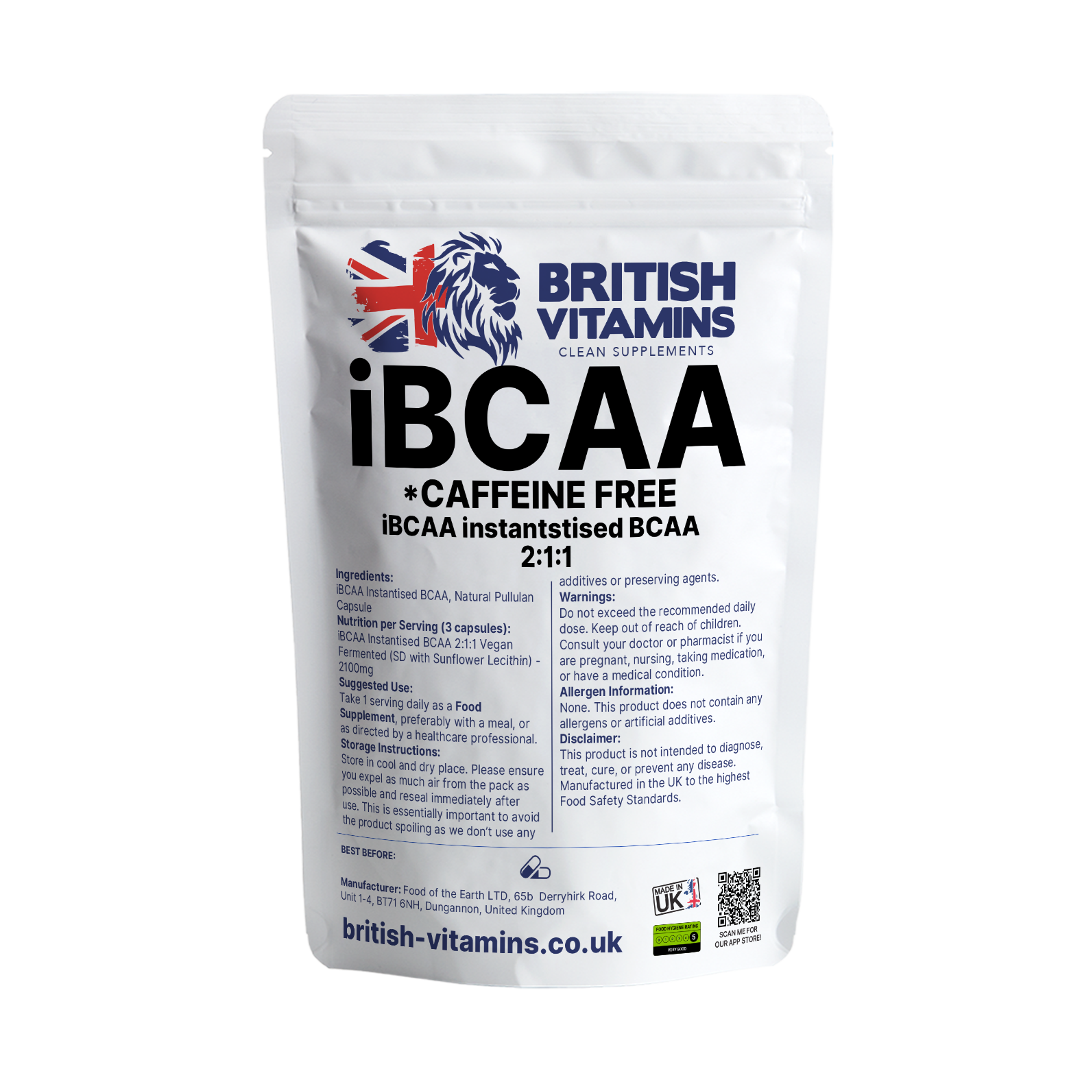 iBCAA CAFFEINE 2:1:1 2100mg Health & Beauty:Vitamins & Lifestyle Supplements:Vitamins & Minerals British Vitamins 120 Capsules
