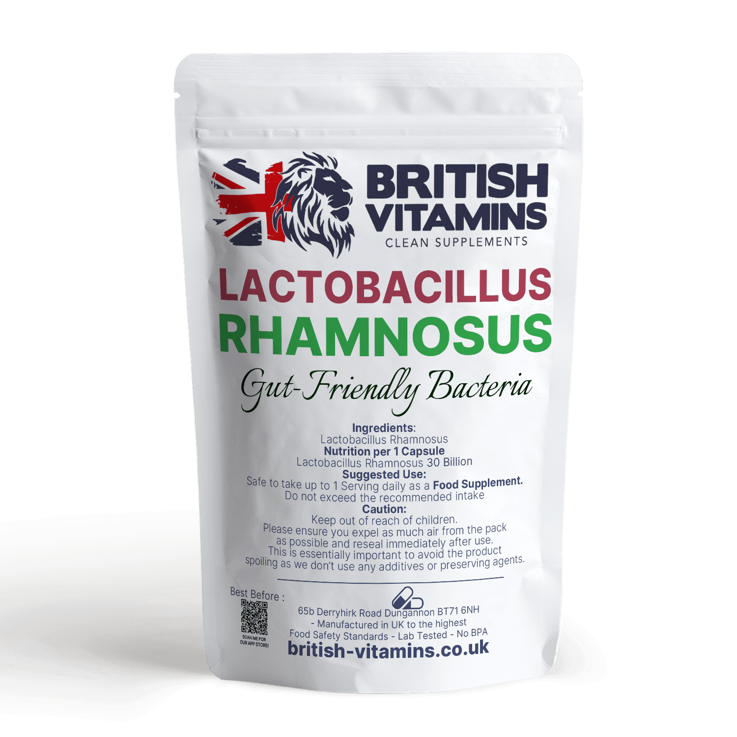 Lactobacillus Rhamnosus 30 Billion CFU Vegan Food Supplement British Vitamins 60 Capsules  