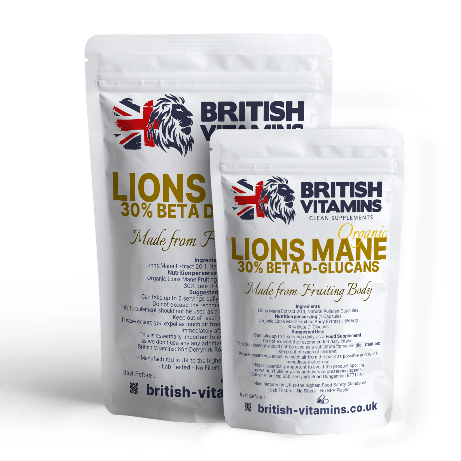 Lions Mane 30% Beta Glucans 550mg Food Supplement British Vitamins   