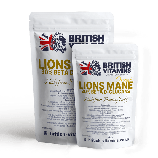 Lions Mane 30% Beta Glucans 550mg Food Supplement British Vitamins   
