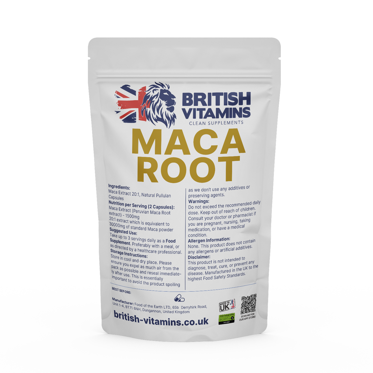 Maca Extract 20:1 Peruvian 750mg equivalent to 15000mg Aditives Free Health & Beauty:Vitamins & Lifestyle Supplements:Vitamins & Minerals British Vitamins 60 Capsules (1 month Supply )