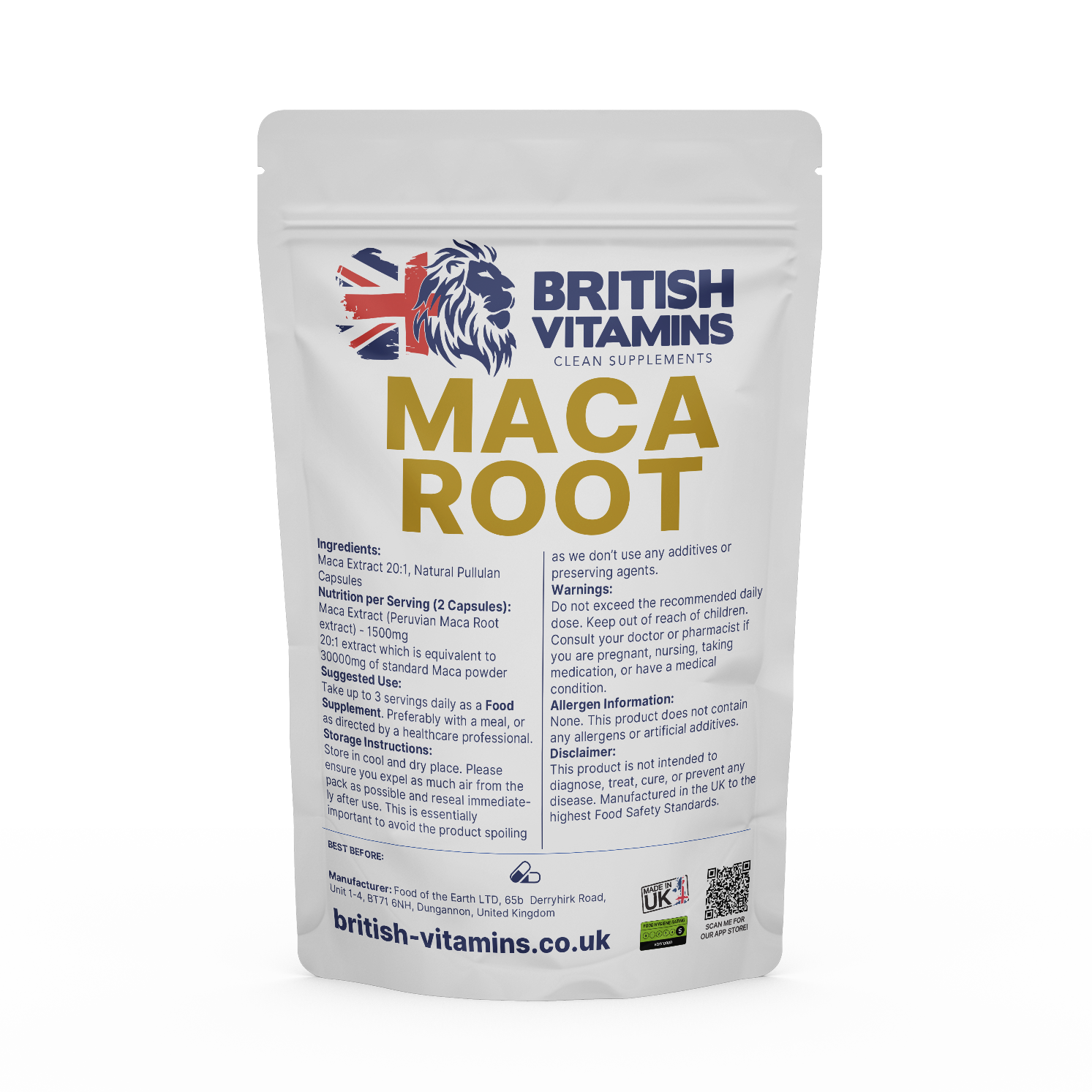 Maca Extract 20:1 Peruvian 750mg equivalent to 15000mg Aditives Free Health & Beauty:Vitamins & Lifestyle Supplements:Vitamins & Minerals British Vitamins 60 Capsules (1 month Supply )