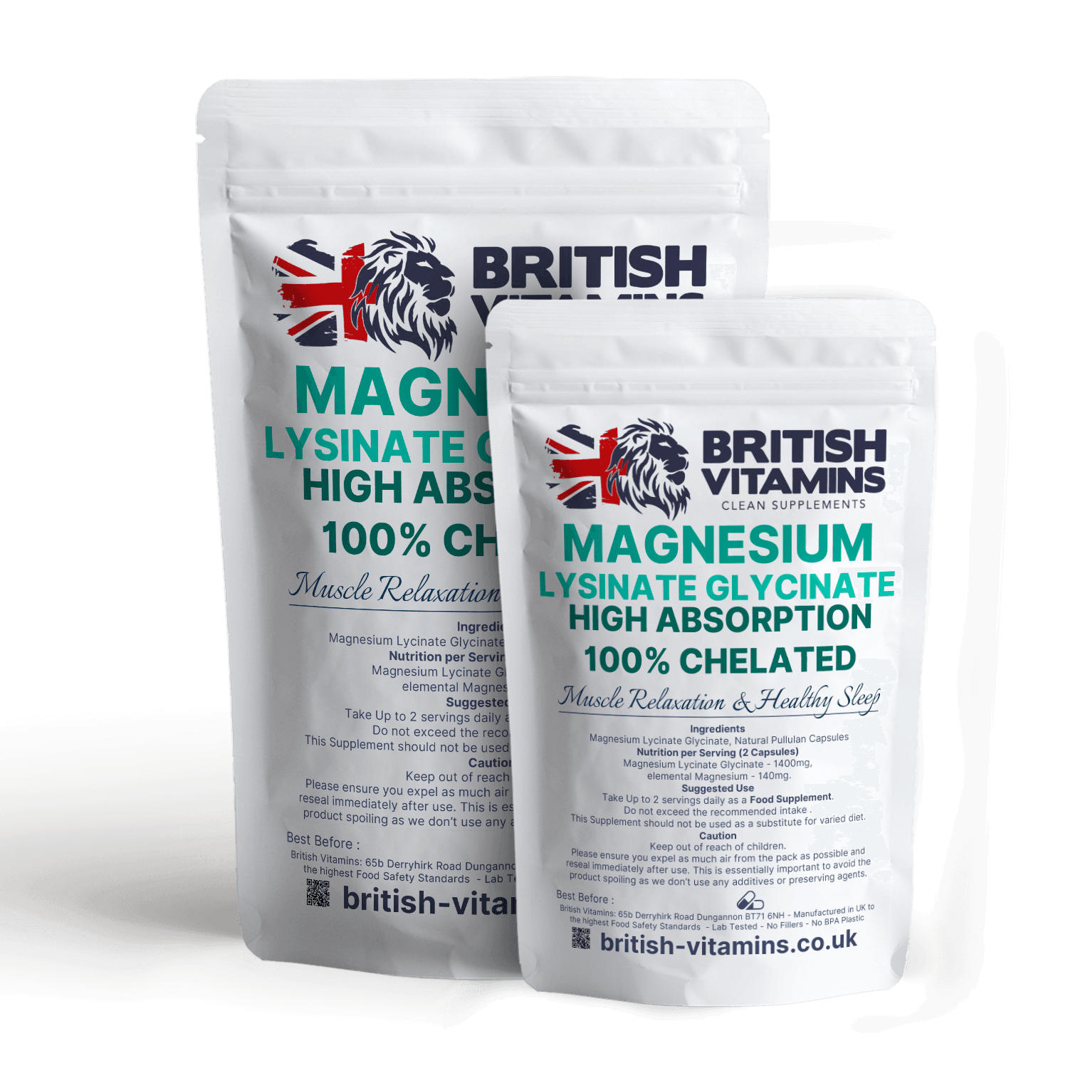 Magnesium Lysinate -Glycinate 100% Chelated Health & Beauty:Vitamins & Lifestyle Supplements:Vitamins & Minerals British Vitamins 60 Capsules ( 2 Months Supply )  