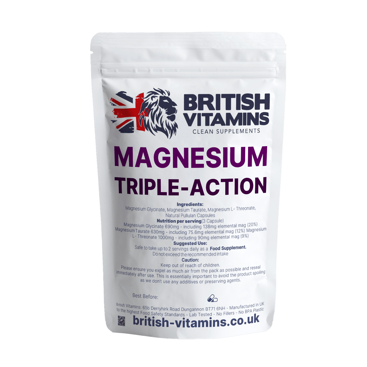 Magnesium Triple-Action Magnesium L Threonate Taurate Glycinate Complex Health & Beauty:Vitamins & Lifestyle Supplements:Vitamins & Minerals British Vitamins 60 Capsules  