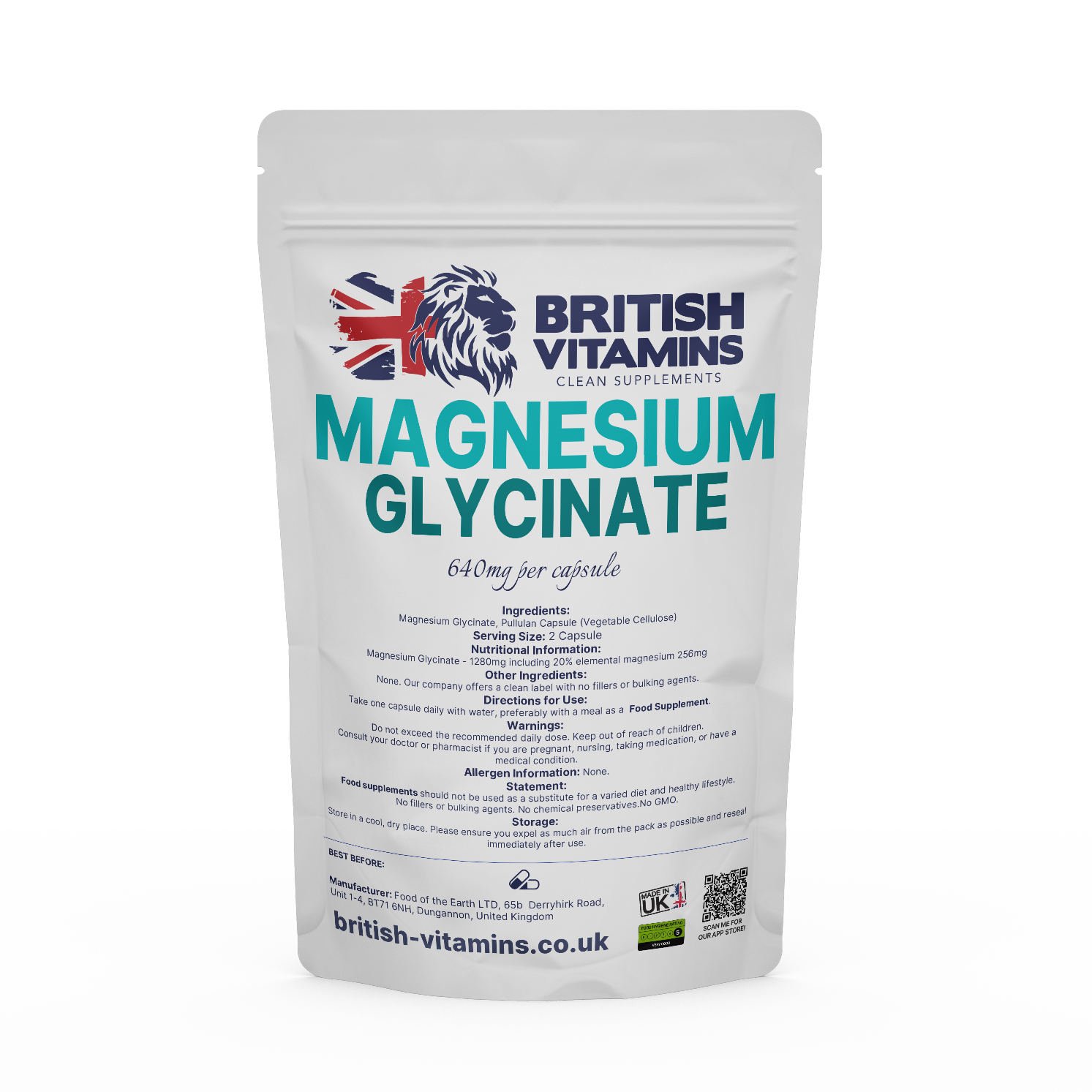 Magnesium Glycinate contains 20% elemental magnesium Health & Beauty:Vitamins & Lifestyle Supplements:Sports Supplements:Protein Shakes & Bodybuilding British Vitamins 5 capsules  