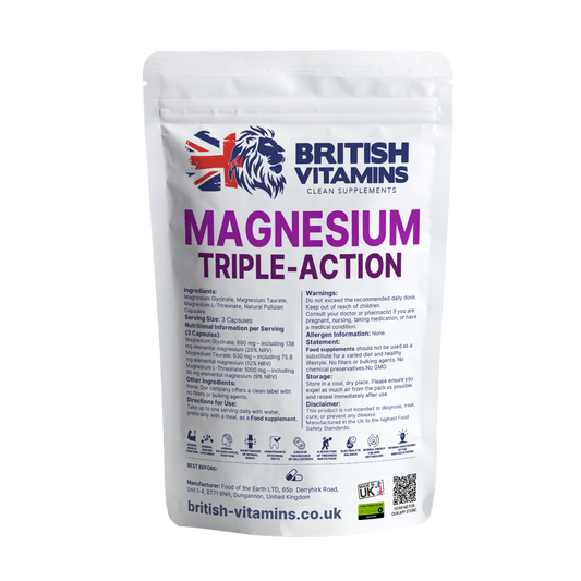 Magnesium Triple-Action Magnesium L Threonate Taurate Glycinate Complex Health & Beauty:Vitamins & Lifestyle Supplements:Vitamins & Minerals British Vitamins 60 Capsules  