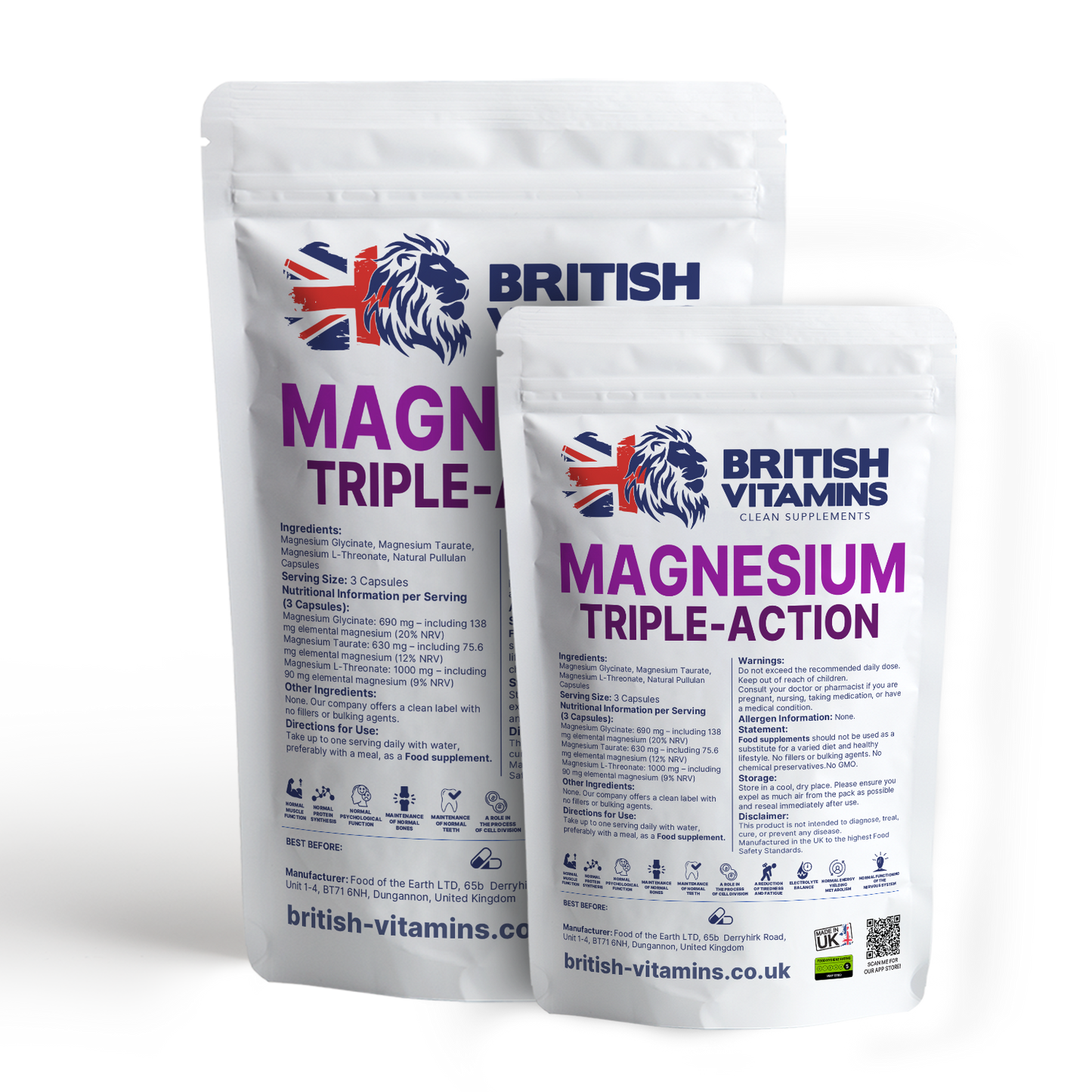 Magnesium Triple-Action Magnesium L Threonate Taurate Glycinate Complex Health & Beauty:Vitamins & Lifestyle Supplements:Vitamins & Minerals British Vitamins   