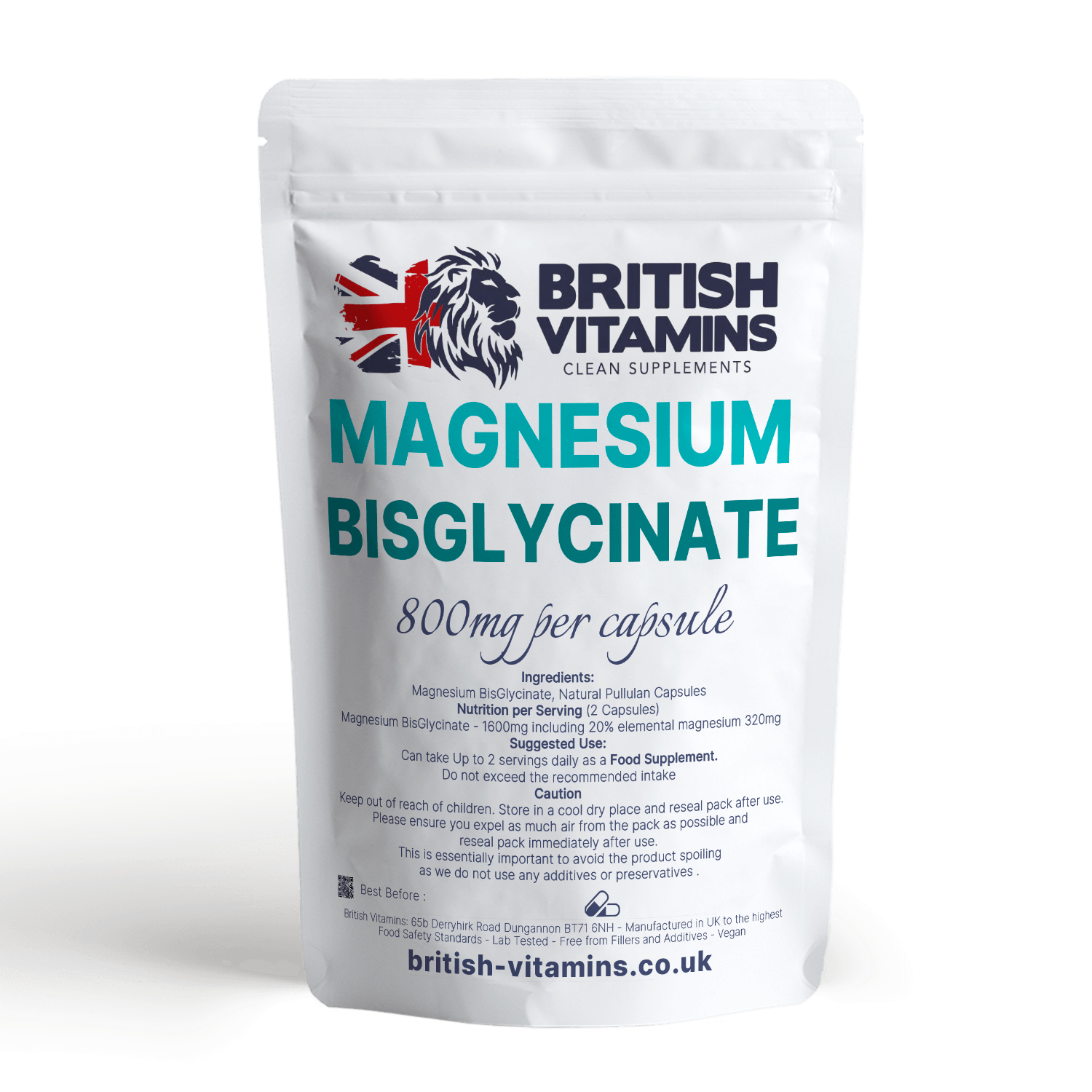 Magnesium BisGlycinate 20% elemental magnesium Health & Beauty:Vitamins & Lifestyle Supplements:Vitamins & Minerals British Vitamins   