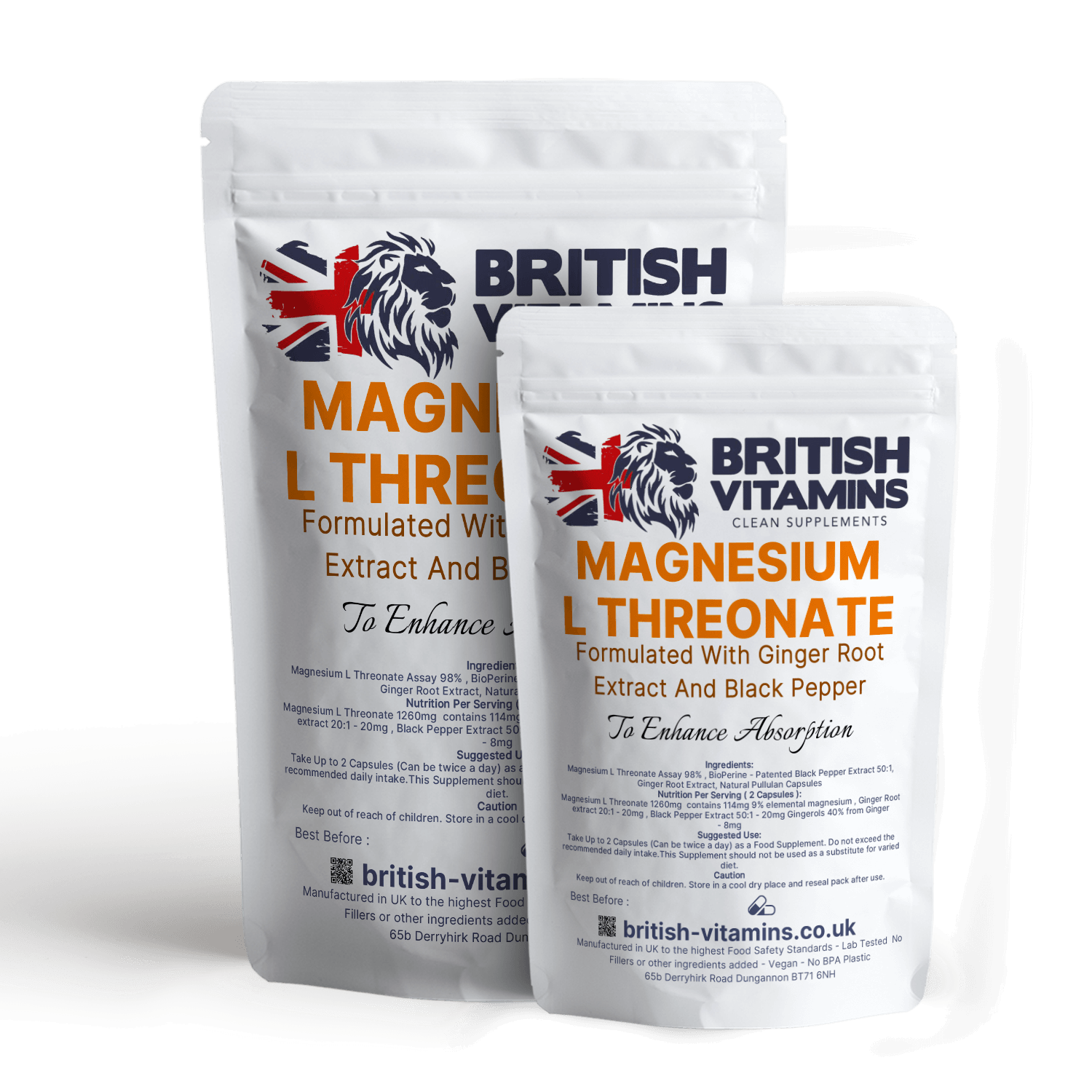 Magnesium L Threonate Black Pepper Ginger Premium Blend Capsules Health & Beauty:Vitamins & Lifestyle Supplements:Vitamins & Minerals British Vitamins   