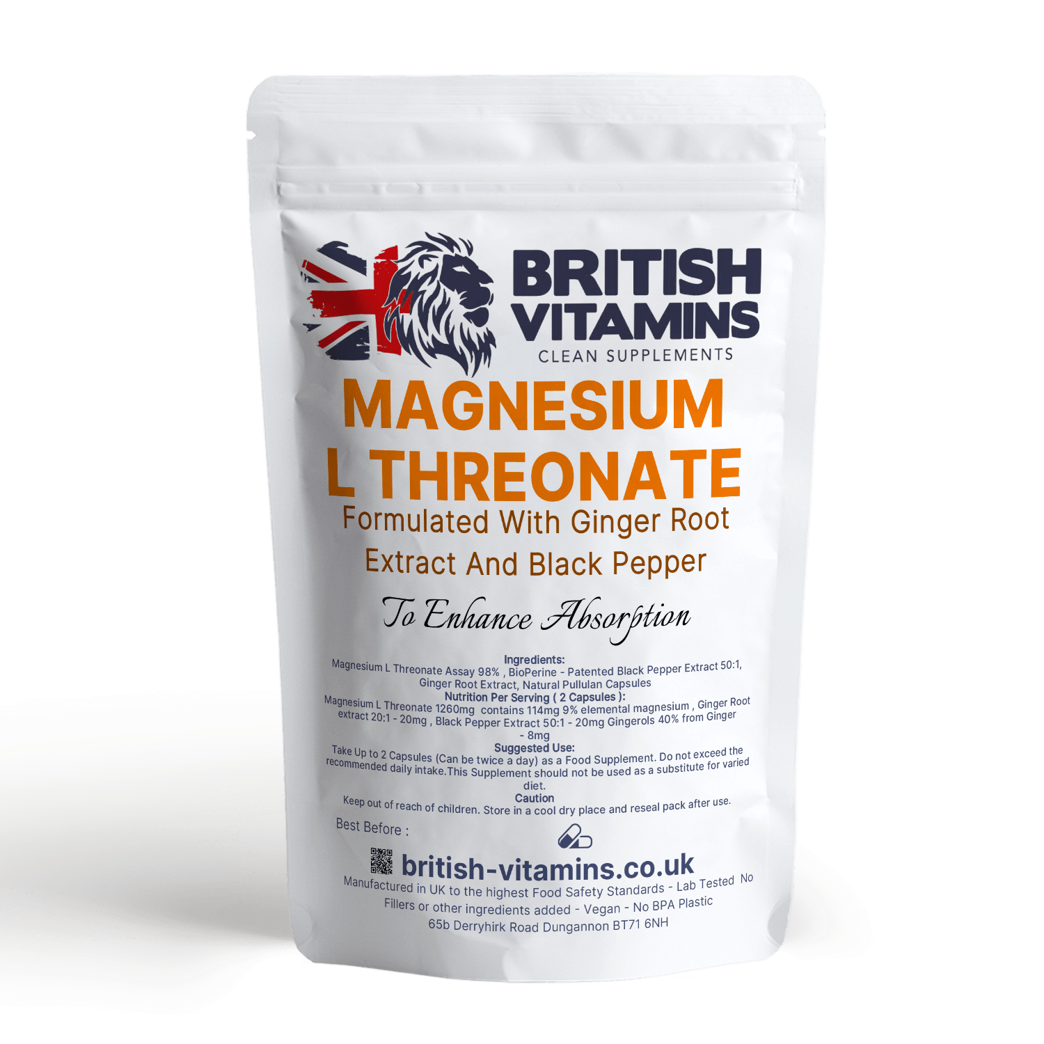 Magnesium L Threonate Black Pepper Ginger Premium Blend Capsules