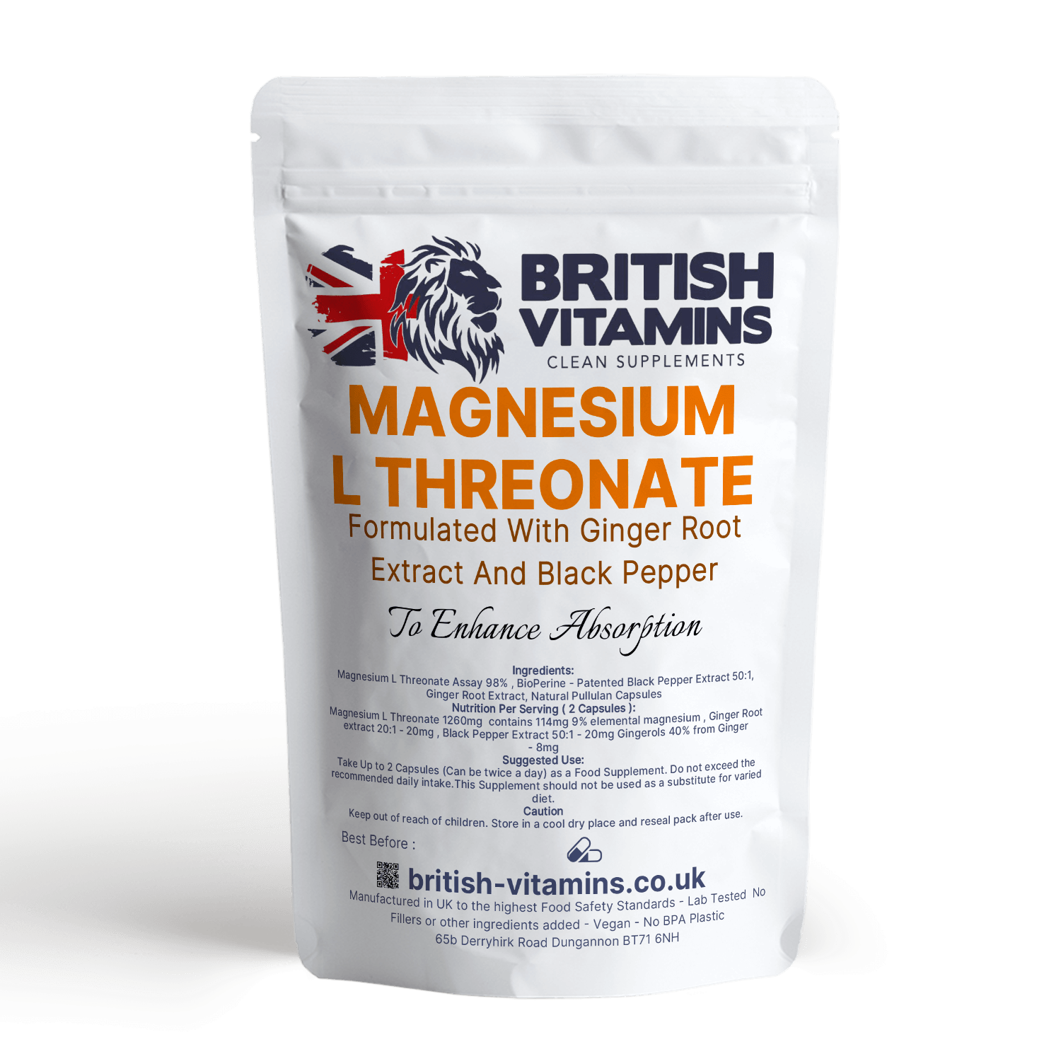 Magnesium L Threonate Black Pepper Ginger Premium Blend Capsules Health & Beauty:Vitamins & Lifestyle Supplements:Vitamins & Minerals British Vitamins   