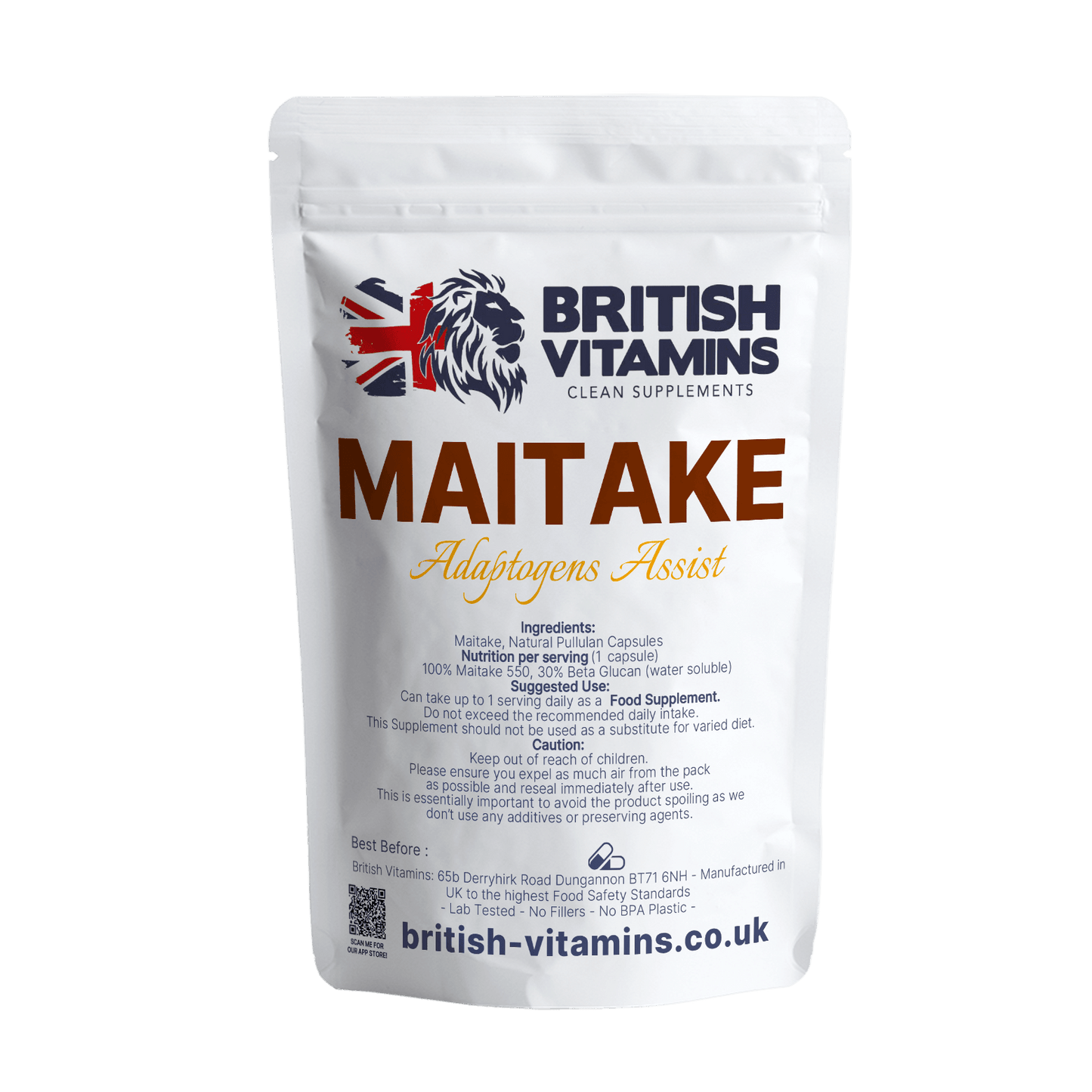 Maitake Mushroom 30% Beta Glucan Food Supplement British Vitamins 60 Capsules  