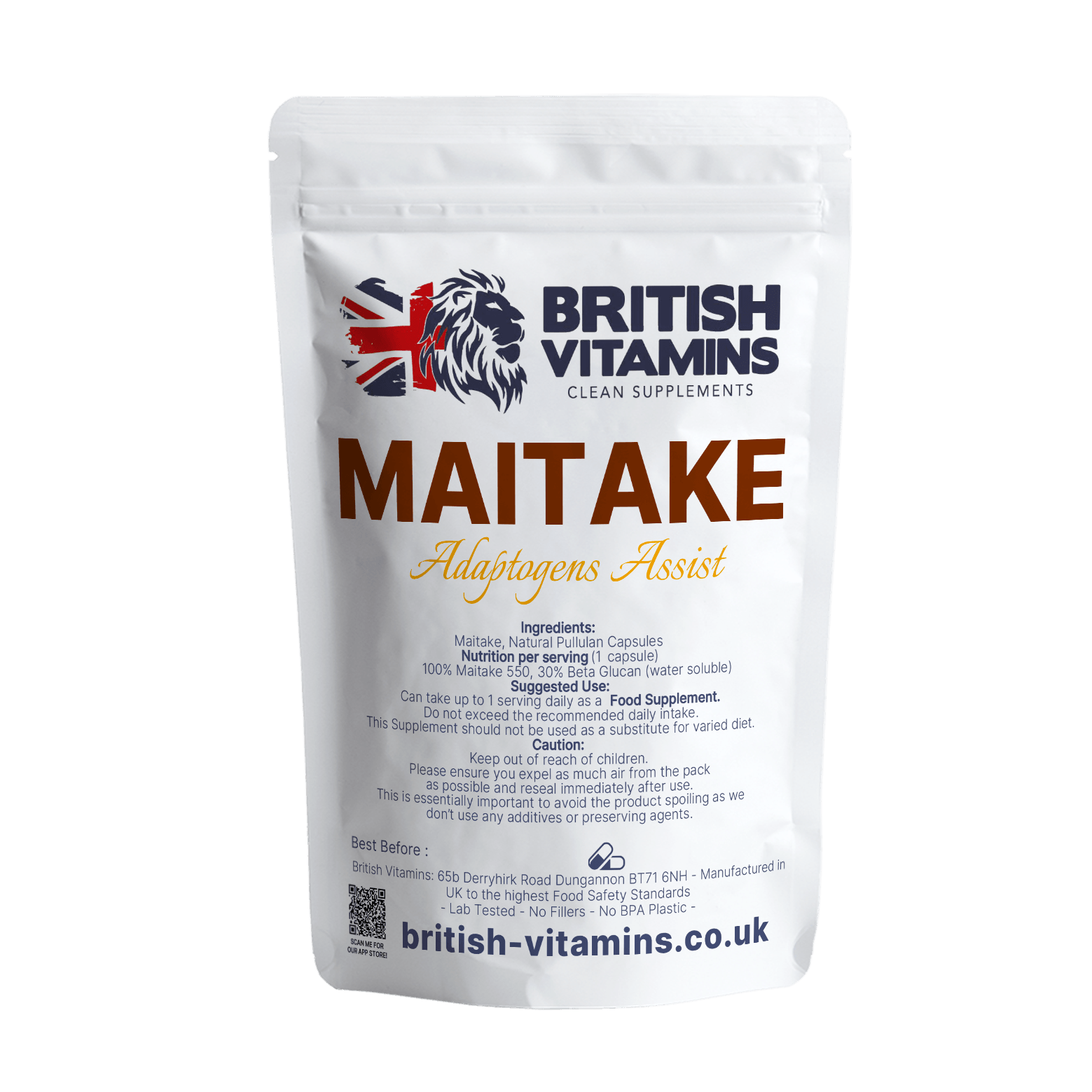 Maitake Mushroom 30% Beta Glucan Food Supplement British Vitamins 60 Capsules  