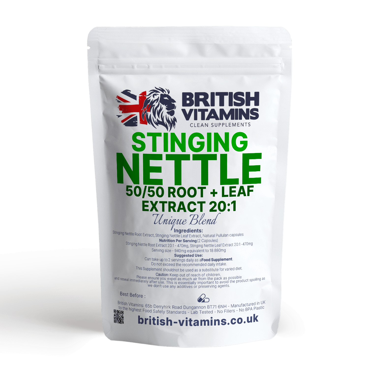 Stinging Nettle Leaf 20:1 Extract 940mg Vegan Natural 50/50 leaf & root capsules Health & Beauty:Vitamins & Lifestyle Supplements:Vitamins & Minerals British Vitamins   