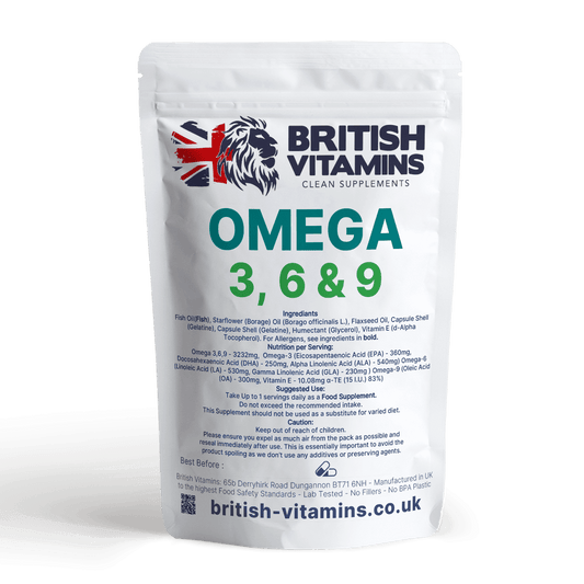 Omega 3, 6 & 9 Fish Oil Food Supplement British Vitamins 60  