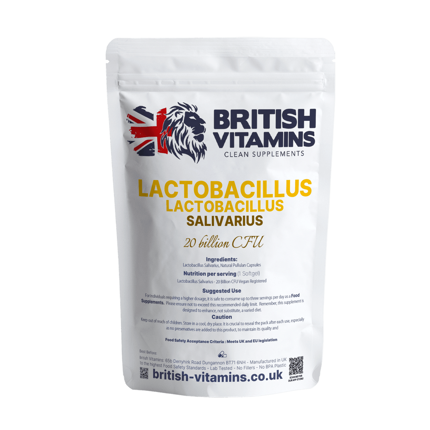 Probiotics Lactobacillus Salivarius 20 billion CFU Health & Beauty:Vitamins & Lifestyle Supplements:Vitamins & Minerals British Vitamins 30 Capsules  