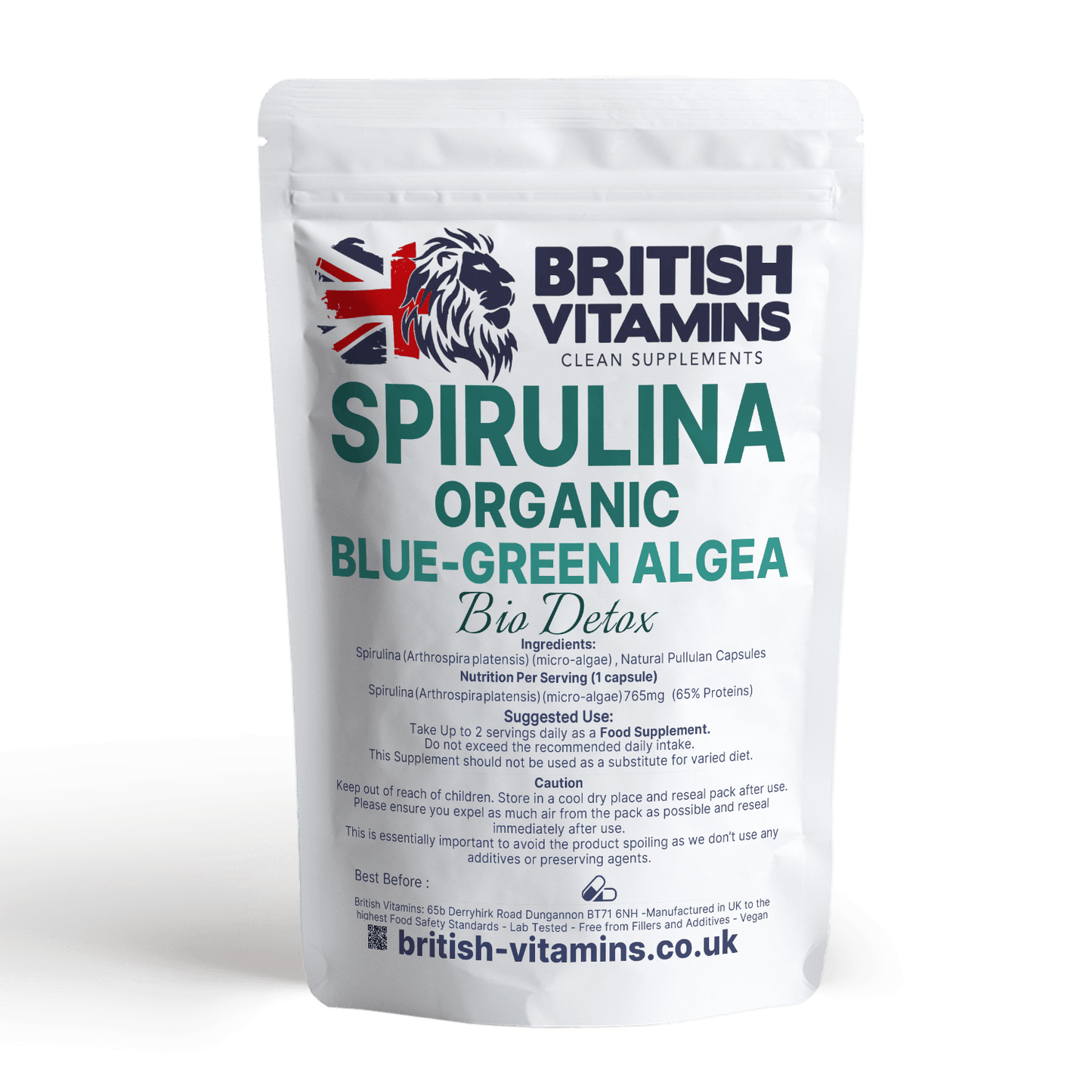 Spirulina extract Organic 765mg 65% Proteins Vegan Capsules Health & Beauty:Vitamins & Lifestyle Supplements:Vitamins & Minerals British Vitamins   